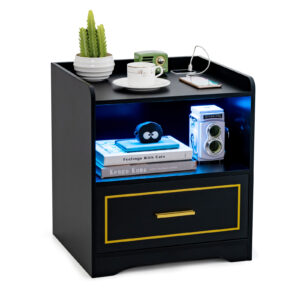 LED Nightstand with USB and Type-C Port-Black