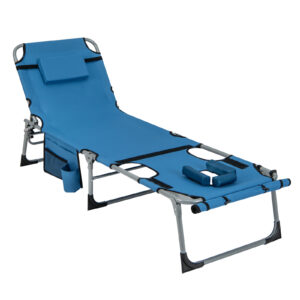 Outdoor 5-position Folding Chaise Lounge Chair with Adjustable Footrest-Blue