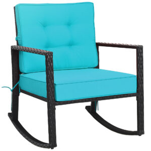 Outdoor Wicker Rocking Chair with Heavy-Duty Steel Frame-Turquoise