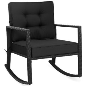 Outdoor Wicker Rocking Chair with Heavy-Duty Steel Frame-Black