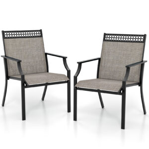 Patio Dining Chairs Set of 2 with All Weather Breathable Fabric and Backrest-Coffee