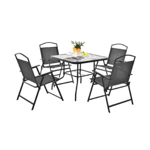 Folding Chairs snd Dining Table Set with Umbrella Hole-Grey