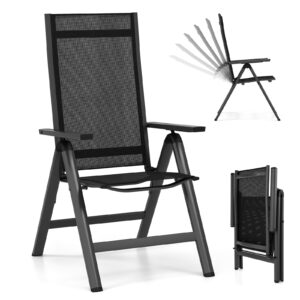 Patio Folding Lightweight Dining Chairs with 7-Position Adjustable High Backrest-Black