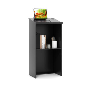 Podium Stand Hostess Stand for Speakers with Storage Shelf-Black