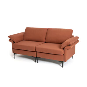 L-Shaped 2-Seater Upholstered Sectional Couch-Red