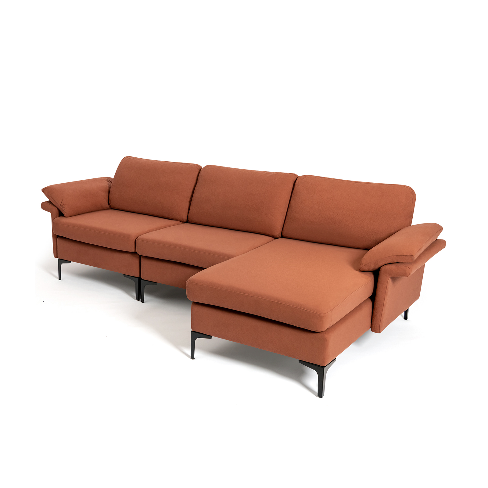 L-shaped 3-Seat Upholstered Sectional Sofa-Red