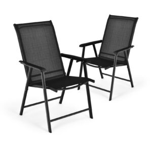 Set of 2 Folding Outdoor Dining Chairs with Ergonomic Armrests-Black