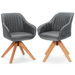 Set of 2 360° Swivel Accent Chair with Solid Wood Legs-Grey