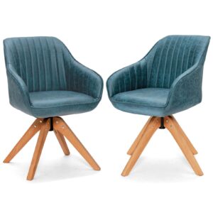 Set of 2 360° Swivel Accent Chair with Solid Wood Legs-Blue