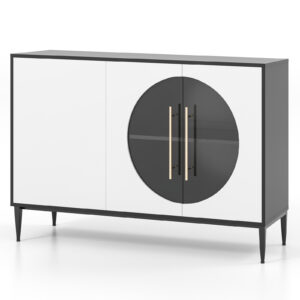 Sideboard Cabinet with Tempered Glass Door-Black & White