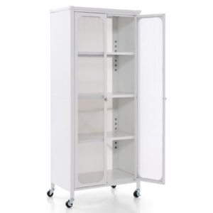Storage Cabinet with Wheels and Translucent Doors-White