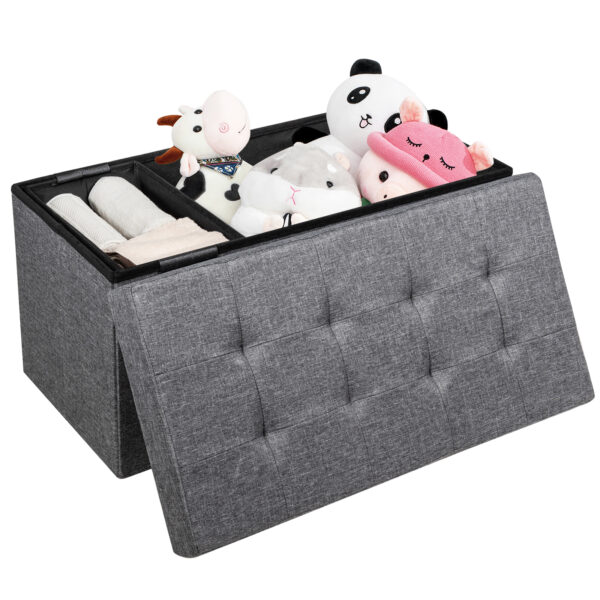 Fabric Foldable Storage Ottoman with Padded Seat for Living Room-Dark Grey
