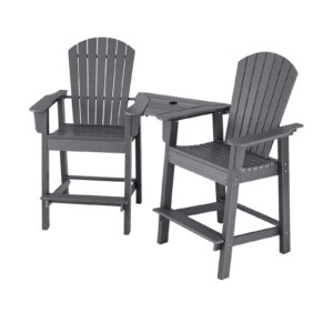 Tall Adirondack Chair Set of 2 with Middle Connecting Tray-Grey