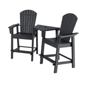 Tall Adirondack Chair Set of 2 with Middle Connecting Tray-Black