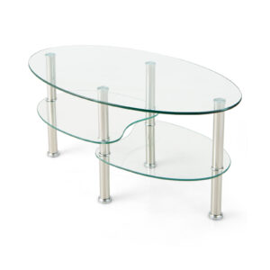 3-tier Tempered Glass Coffee Table wIth Steel Frame-Transparent
