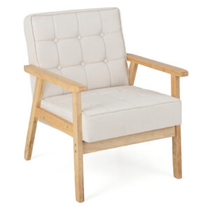 Modern Accent Chair with Rubber Wood Armrests -Beige