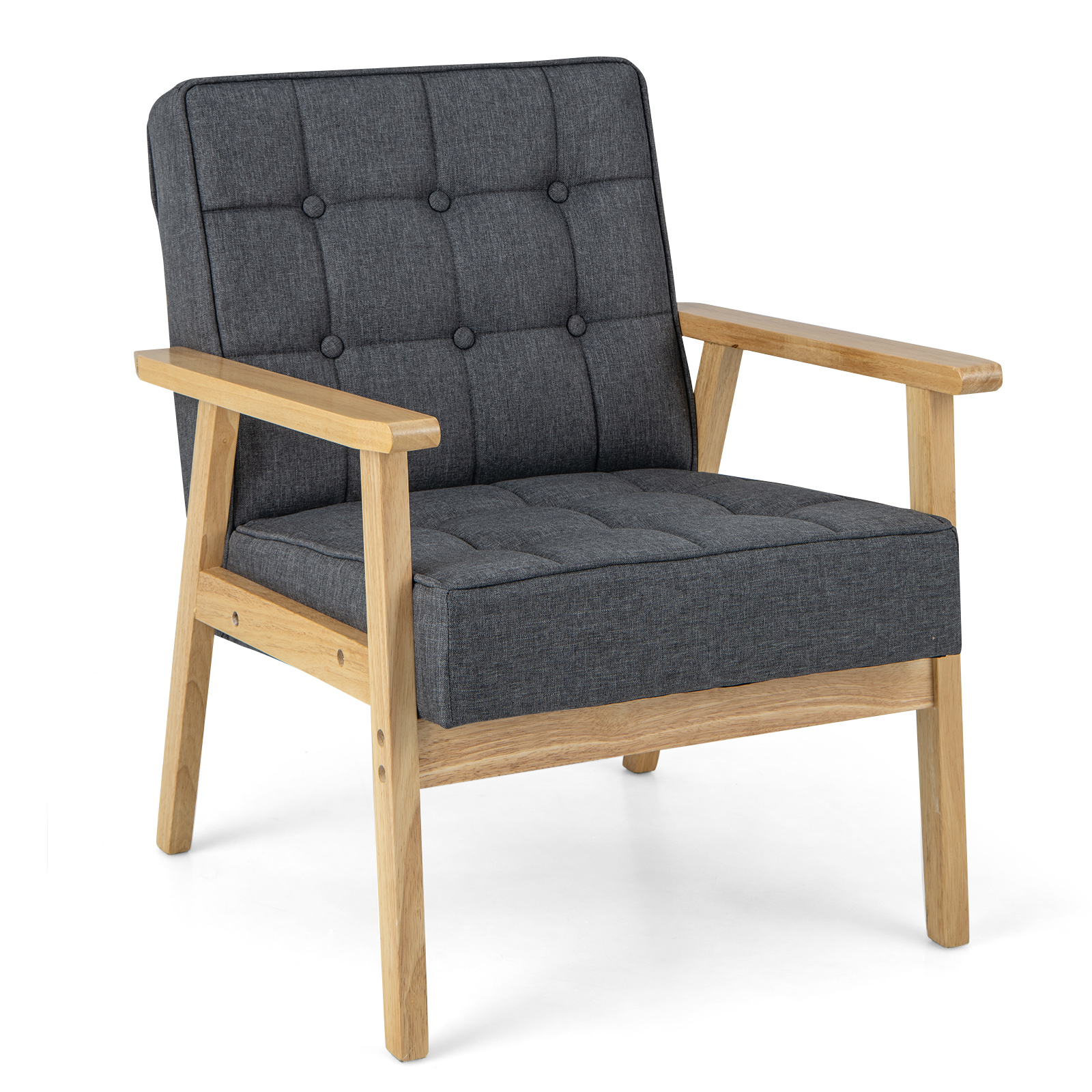 Modern Accent Chair with Rubber Wood Armrests -Grey