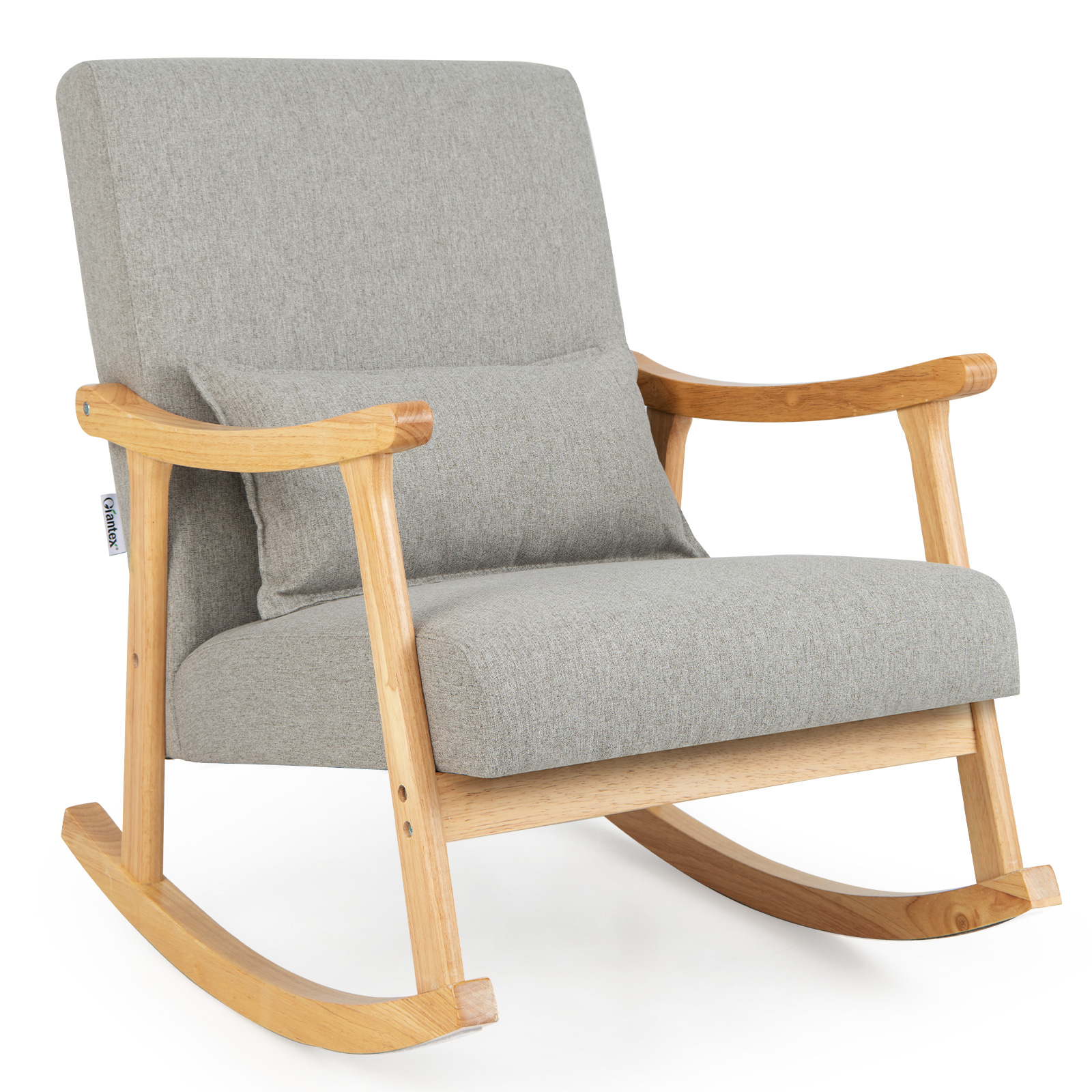 Upholstered Rocking Chair Modern Rocker with Rubber Wood Frame-Grey