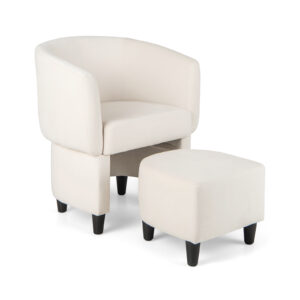 Upholstered Velvet Barrel Chair Modern Club Chair with Ottoman-Beige