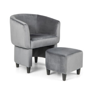 Upholstered Velvet Barrel Chair Modern Club Chair with Ottoman-Grey