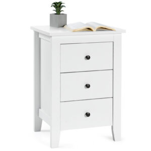 Wooden Nightstand with 3 Drawers and Stable Structure-White