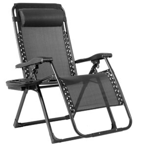 Zero Gravity Chair with Cup Holder and Breathable Fabric-Black