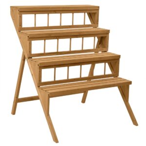 4-Tier Wooden Plant Stand with Sturdy Structure for Garden Patio Balcony Easy Assembly