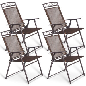 Set of 4 Portable Folding Garden Chairs with Armrests for Outdoor Camping