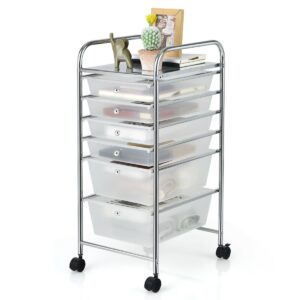6 Drawers Storage Trolley with 4 Wheels for Makeup Beauty Salon-Transparent