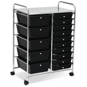 15 Drawer Rolling Storage Cart with 4 Wheels for Beauty Salon-Black