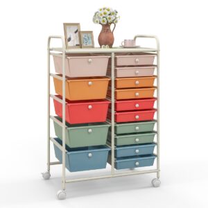 15 Drawer Rolling Storage Cart with 4 Wheels for Beauty Salon-Colourful