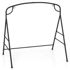 Patio Metal Swing Stand with Double Side Bars and 2-Ring Design-Black
