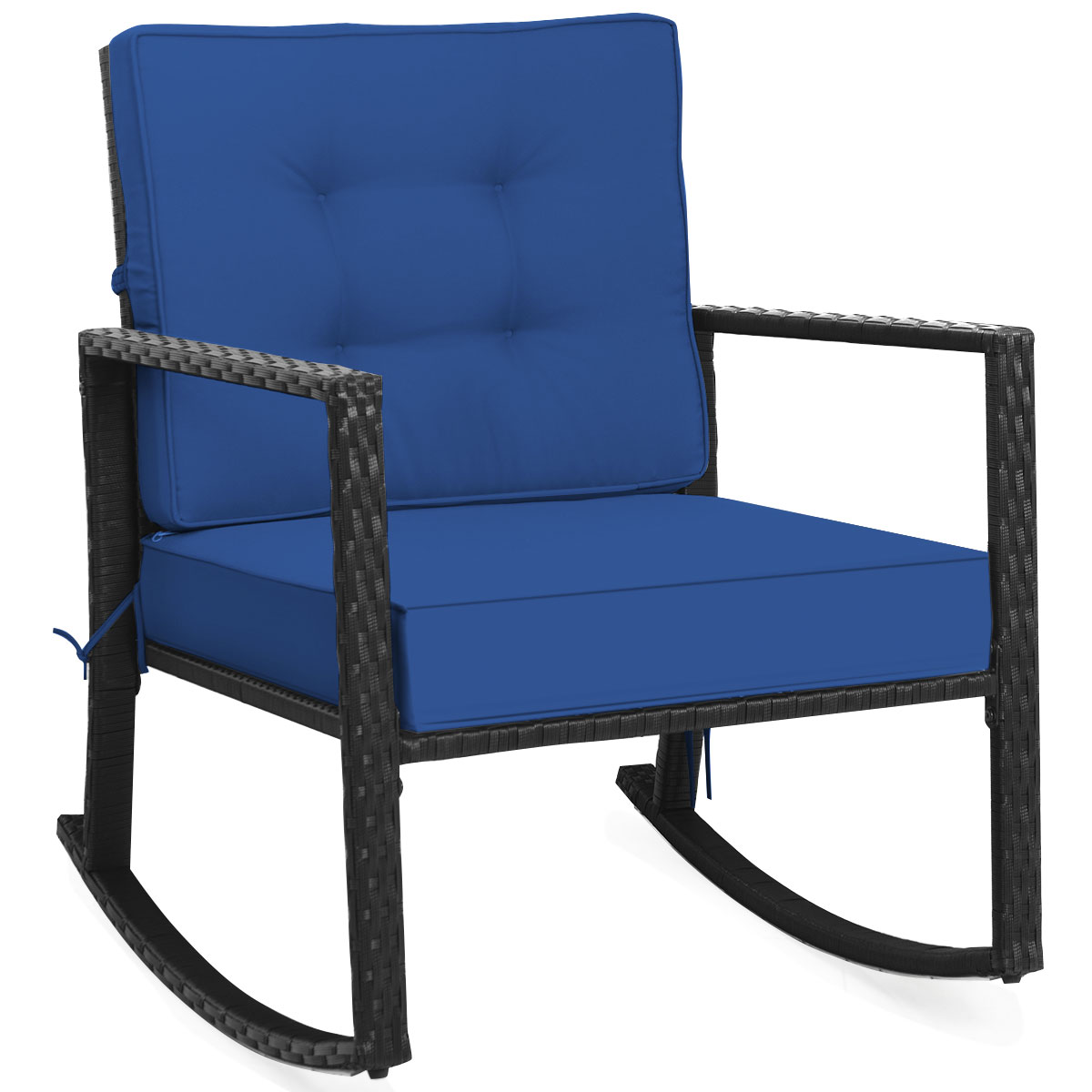 Outdoor Wicker Rocking Chair with Heavy-Duty Steel Frame-Navy