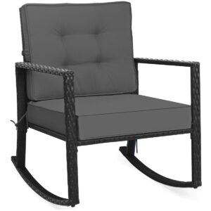 Outdoor Wicker Rocking Chair with Heavy-Duty Steel Frame-Grey