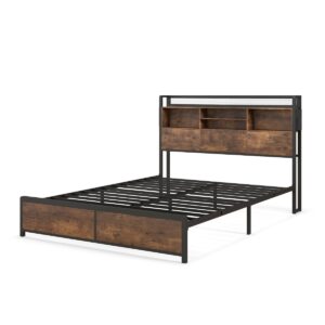 Queen/King Size Platform Bed with Bookcase Headboard and Charging Station-King Size