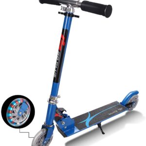 Kids Aluminum Folding Stunt Scooter with LED Wheels-Blue