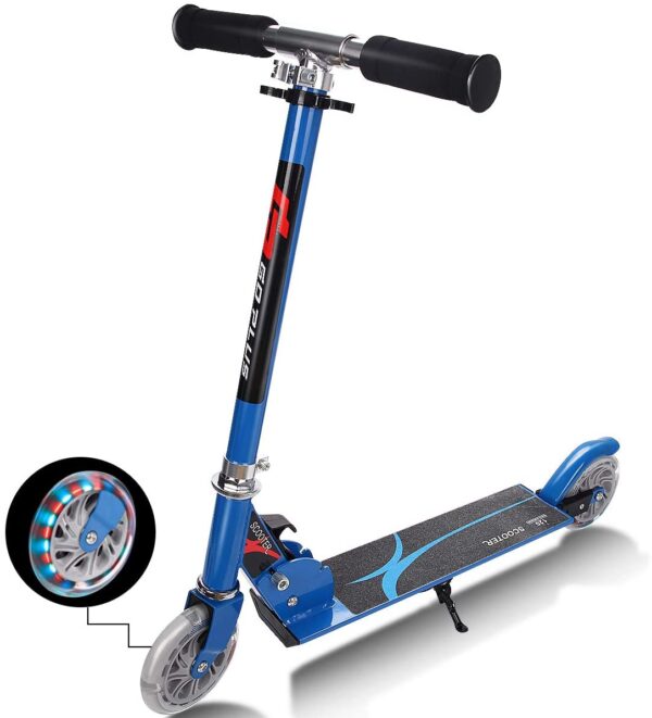 Kids Aluminum Folding Stunt Scooter with LED Wheels-Blue