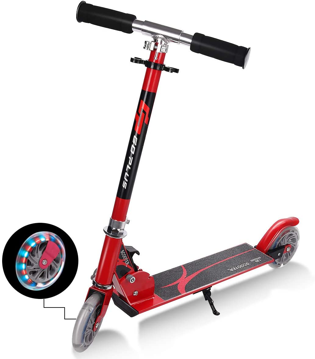 Kids Aluminum Folding Stunt Scooter with LED Wheels-Red
