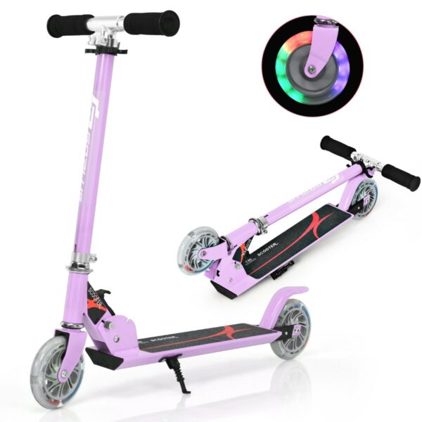 Kids Aluminum Folding Stunt Scooter with LED Wheels-Purple