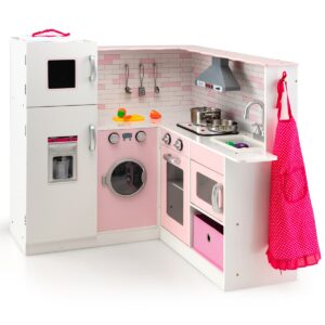 Kids Corner Play Kitchen with Apron and Chef Hat