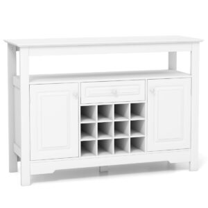 Wine Liquor Coffee Bar Cabinet with Removable Wine Rack for Kitchen Living Room-White