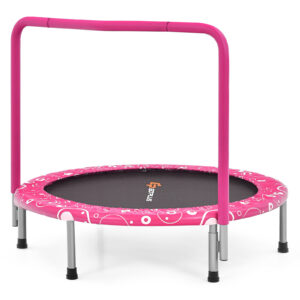 Child's Folding Trampoline with Padded Edge Cover and Full Covered Handle-Pink