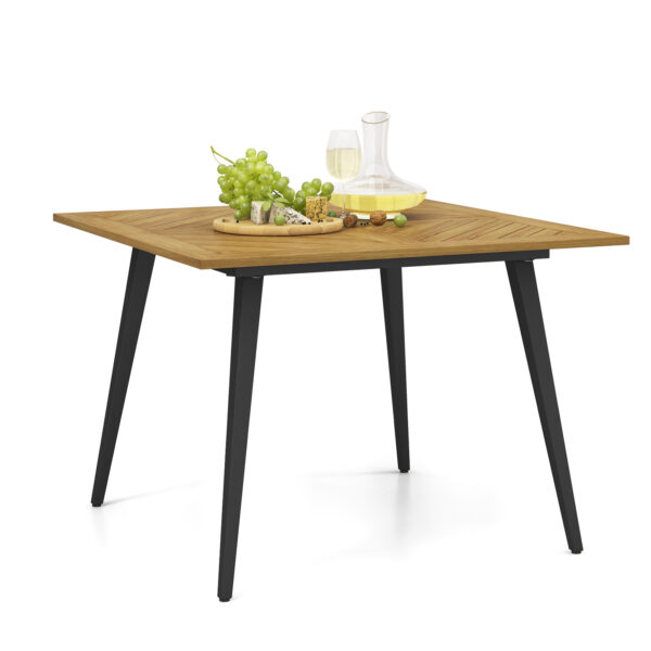 4-Person Acacia Wood Patio Table with Metal Legs