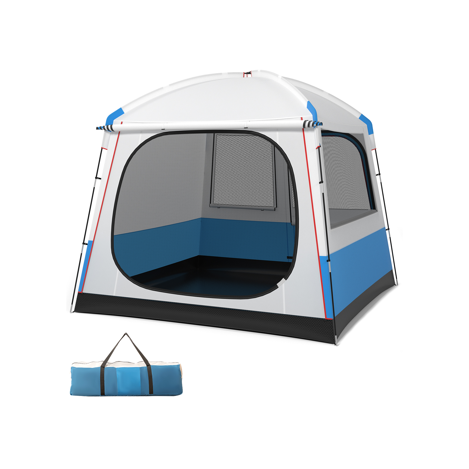 5-Person Camping Tent with Mesh Door Windows and Carrying Bag-Blue & White