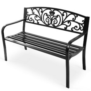 Patio Garden Bench with Steel Cast Iron Frame