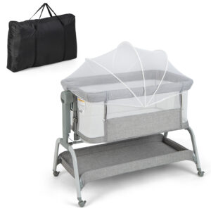 Baby Bassinet with Net with 6 Adjustable Heights-Grey