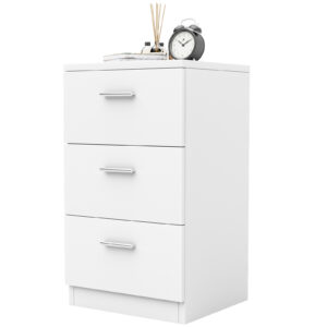 Space-saving Night Chest with 3 Drawers and Handles for Bedroom-White