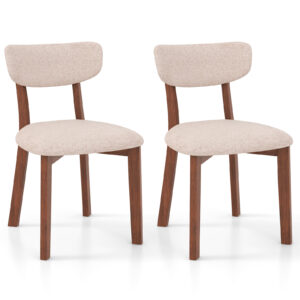 Upholstered Mid-Back Chairs with Solid Rubber Wood Frame-Beige