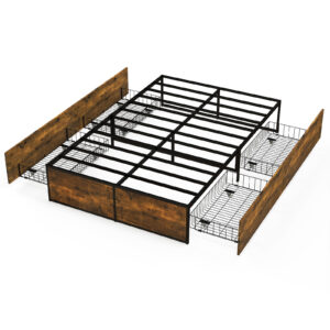Double Metal Bed Frame with 4 Rolling Underbed Storage Drawers-190 x 120 x 33 cm