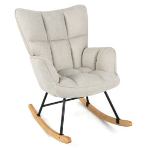 Linen Nursery Rocking Chair Modern Rocking Accent Chair with High Backrest-Beige
